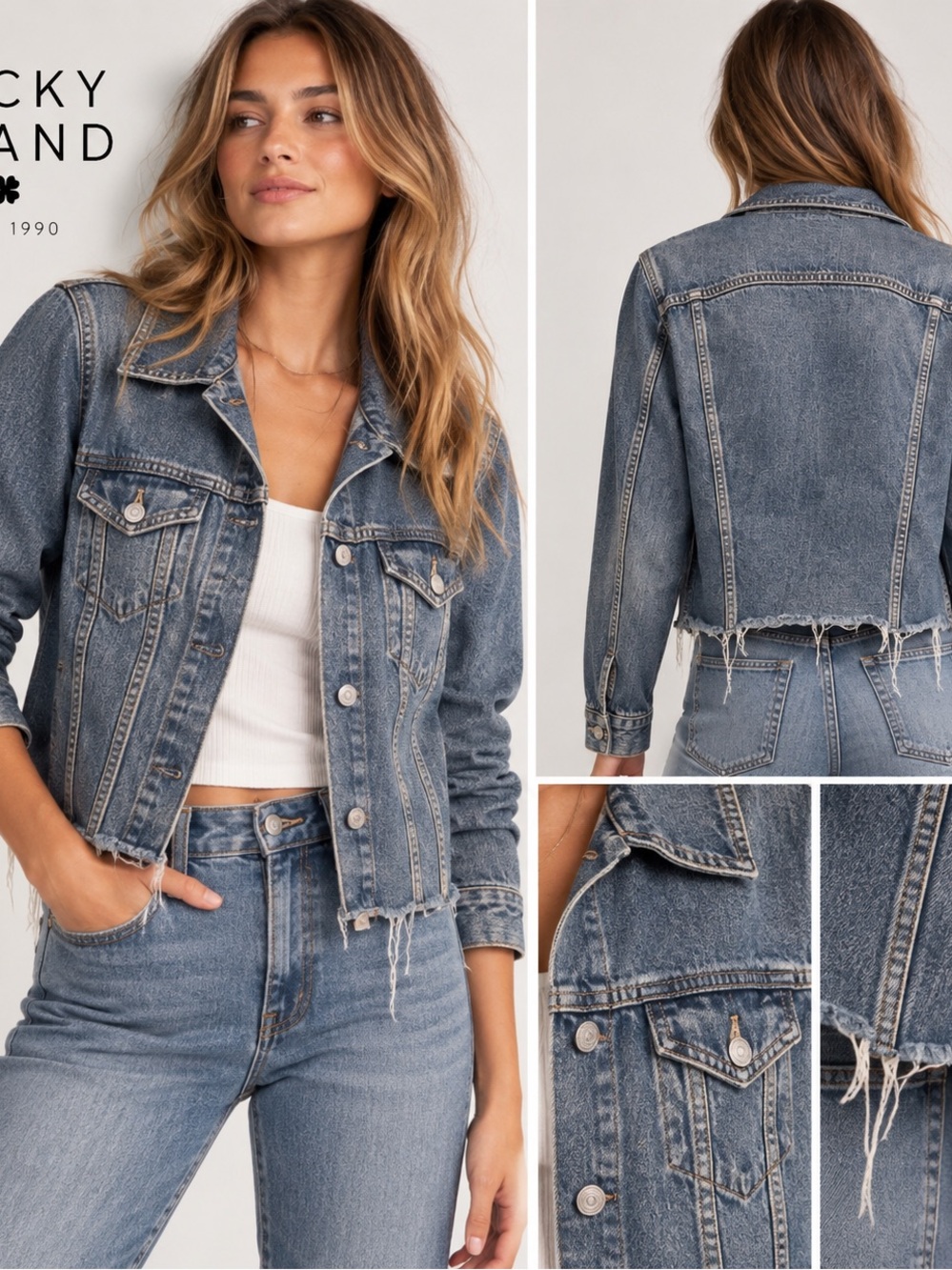 Lucky Ripped Hem Cropped Denim Jacket - Blue